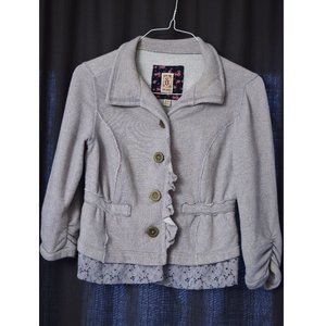 DECREE Grey Ruched Lace Trim Blazer Jacket | Size M